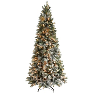 WeRChristmas Weihnachtsbaum aus Fichte, schneebeflockt, schmal, mit Beleuchtung, weiß, 7 ft/2.1m