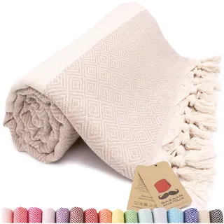 Bazaar Anatolia Hamamtuch Saunatuch 100% Baumwolle Badetuch Groß 185x100 cm Orientalische Deko Decken Boho Sauna Yoga Diamant (Beige)