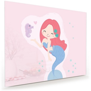 Primedeco Glasbild Wandbild Meerjungfrau Einladung mit Aufhängung, Kinderwelt 75 cm x 60 cm