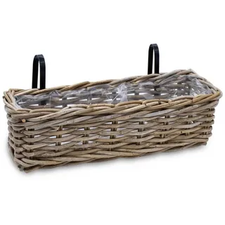 Spetebo Balkonkasten Rattan Balkonkasten natur (Stück, 1 St., Holz Blumenkasten), Weide Pflanzkorb mit Halterung beige 44 cm x 14 cm x 17 cm