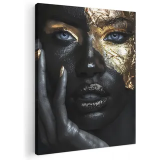 MuchoWow© Bilder Wohnzimmer Deko Modern Wandbild Foto auf Leinwand Bild | 50x70 cm - Schlafzimmer über Bett Room Decor Geschenke Frau - Gold - Porträt - Schwarz-Weiß - Luxus