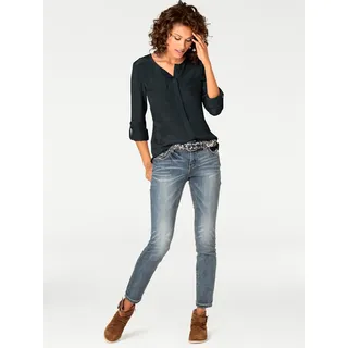 Seidenbluse HEINE, Damen, Gr. 46, schwarz, 100% Seide, unifarben, Rundhals, Langarm, Blusen