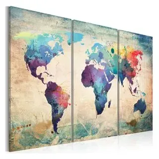 Artgeist Wandbild Weltkarte bunt, Leinwand, mehrteilig, 120 x 80 cm