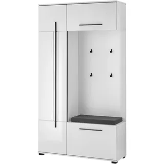 Kompaktgarderobe HOME AFFAIRE "Cantara Flurgarderobe, modern, 2 Farben, 111 cm breit", weiß, B:111cm H:201cm T:39cm, FSC-zertifizierter Holzwerkstoff, Schränke, unterschiedliche Stauraummöglichkeiten, inkl. Sitzkissen