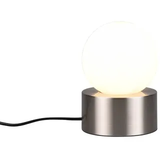 Reality Leuchten LED Nachttischlampe, Dimmfunktion, LED wechselbar, warmweiß, kleine Bauhaus Lampe Touch dimmbar Glas-Kugel Lampenschirm Silber 12cm silberfarben