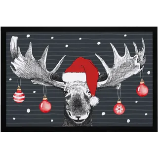 MoonWorks® Fußmatte Elch Weihnachten Christmas Wintermotive Weihnachtsdeko Türmatte Hirsch rutschfest & waschbar Schwarz 60x40cm