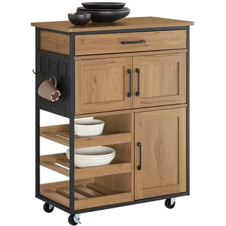 SoBuy Küchenwagen, mit Arbeitsplatte, Vintagebraun, 67x88x37cm