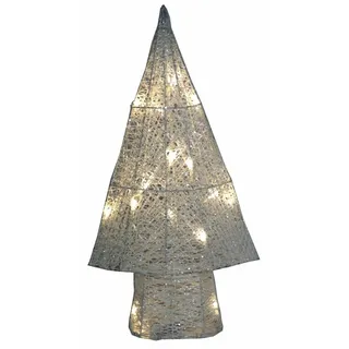 Weißer Metall Tannabaum mit Glitter 10 LED Deko Pyramide Batteriebetrieb 50 cm