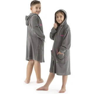 KangaROOS Kinderbademantel KANGAROOS "Kira, Ideal für Zuhause, Schwimmbad oder im Urlaub" Gr. 152, grau, 152, Leichtfrottier, Hausmäntel, modernen, sportliches Design, leuchtenden Akzenten