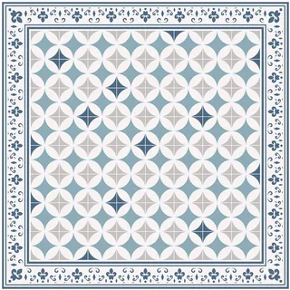 micasia Vinylteppich nass abwischbar Muster Bodenschutz - Made in Germany - Geometrisch Fliesenoptik 2,2mm dünne Vinyl Bodenmatte blau Küche Flur trittsichere Matte 3073 (140x140cm)