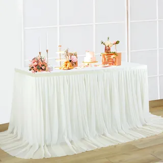 NSSONBEN Tüll Tischrock Elfenbein Tischröcke Tischdeko für Babyparty, Baby Shower Mädchen, Hochzeit, Geburtstag, Kindergeburtstag, Kommunion,183×77 Elfenbein Tüll Tischrock