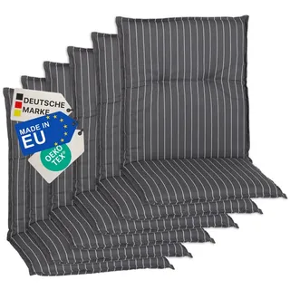 NYVI Sitzauflage Niedriglehner Auflagen 6er Set Barcelona Gartenstuhlauflagen 100x50cm, (6 St), Niederlehner Stuhlauflage Sitzauflage mit Halteband Streifen gestreift grau