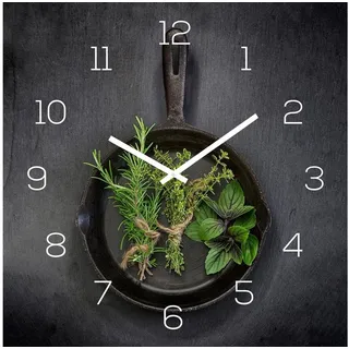 Levandeo® Wanduhr (levandeo Wanduhr Glas 30x30cm Glasuhr Uhr Glasbild Kräuter)
