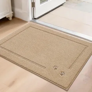 BEQHAUSE Schmutzfangmatte, rutschfest und Schmutzfangend, Beige, 50x80cm | Waschbar Eingang Fussmatte Innen, Polyester, für Front Hintertür, Eingang, Flur, Niedriges Design, Haustierfreundlich