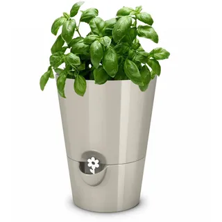 Poétic/Emsa Kräutertopf für frische Kräuter - Selbstbewässerung - Wasserstandsanzeiger - Ø 14 cm, H:18cm - Farbe Seidengrau - Fresh Herbs