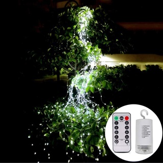 2m 200 LED Lichterkette Wasserfall Licht 8 Beleuchtungsmodi Batteriebetrieb Außen Garten Weihnachten Lichterketten, Weiß