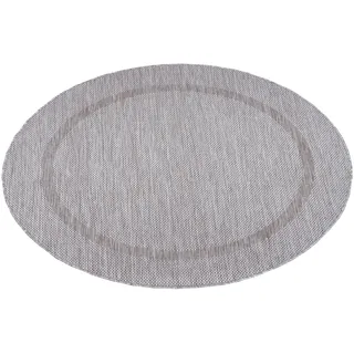 Teppium Outdoor Teppich Wetterfest 120 cm Rund Silberfarbe Sisal Optik - Küchenteppich Waschbar rutschfest, Wasserfest, Bordüre, Pflegeleicht - Ideal für Balkon, Terassen, Garten, Camping oder Küche