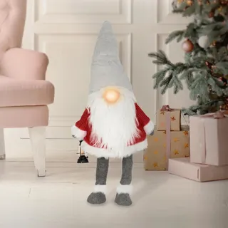 ECD Germany LED Wichtel-Figur mit warmweiß beleuchtete Laterne und Nase 80cm Rot-Grau stehend batteriebetrieben Puppe mit Mütze Weihnachtsdeko Weihnachtswichtel Weihnachtszwerg Deko Zwerg Gnom Plüsch