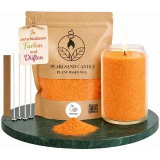 NaDeco Kerzensand mit Duft und Docht, 450g, Kerzen selber Machen, Kerzenwachs & Kerzendocht, Duftwachs Aroma Duft Kerze Candle Sand, Pflanzliches Wachs Granulat, DIY Basteln, ᅠOrange