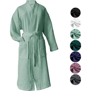 heimtexland ® Bademantel Waffelpique Reisebademantel Saunamantel 100% Baumwolle leicht schnelltrocknend hautfreundlich für Damen und Herren Typ88... - Türkis - XXL