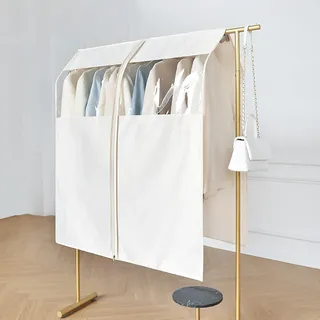 LUNAIZHUO Kleiderständer Abdeckung zum Aufhängen für Offenen Kleiderschrank, Satin Kleidersack, mit Transparentem PVC-Fenster und Reißverschluss(White,80x123cm/31x48in)