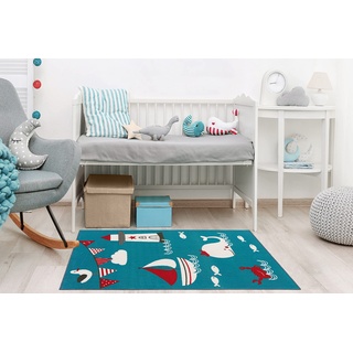 eCarpet Kinderteppich für Schlafzimmer, Spielzimmer, Kinderzimmer — Spielmatte Meer Ozean Boot, Teppich — Spielkollektion, 100 cm x 150 cm