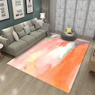 DJHWWD Kinder Teppiche Orange Balkon deko Outdoor Teppich XXL Wohnzimmer verwischen Graffiti abstrakt modern waschbar 200X300CM Motiv Hall Teppiches