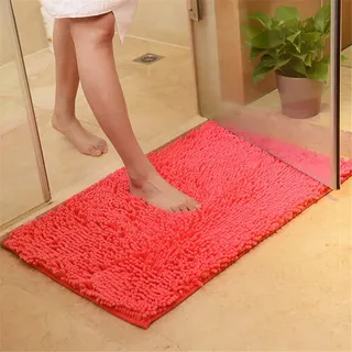 FANSU Chenille-Matte, Badezimmer rutschfest Badvorleger Weich Badteppich Waschbar Duschvorleger aus Chenille Mikrofaser Waschbar Badewanne Matten Wohnungsdekoration (40x60,Orange Rot)