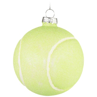 BRUBAKER Tennisball - Handbemalte Weihnachtskugel aus Glas - 8 cm Tennis Baumkugel - Weihnachtsdeko für Tennisspielerinnen und Tennisspieler - Mundgeblasener Christbaumschmuck - Deko Anhänger