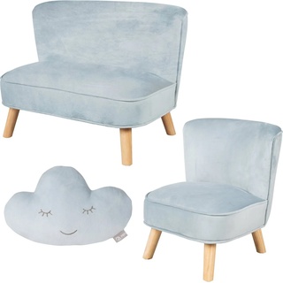 roba® Kindersitzgruppe Lil Sofa, (Set, 3-tlg), bestehend aus Kindersofa, Kindersessel und Dekokissen in Wolkenform blau