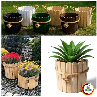 Floranica Übertopf Runder Blumentopf aus Holz Pflanzentopf Pflanzkübel (mit Juteschnur umwickelt, 1 St., Unbehandelt), Dekoration für Haus und Garten, für Innen- und Außenbereich gelb Ø 30 cm x 20 cm