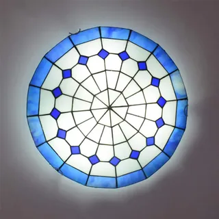 ACMHNC Tiffany Stil Deckenleuchte Blau,Retro Deckenlampe Kinderzimmer Jungen,Handgemacht Deckenleuchten Eingelassen Mit Glas Lampenschirm,E27 Deckenleucht Für Wohnzimmer Schlafzimmer Badezimmer,30CM