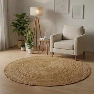 Elegant Floors® Runder Jute Teppich Natur | Handgefertigtes Boho Wohnaccessoire aus nachhaltiger Jute im modernen Skandi Stil | Wohnzimmer Teppich für Boden Deko und Bodenteppich | 100x100 cm
