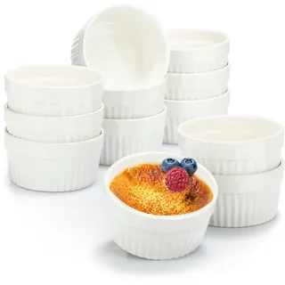 COM-FOUR® 12x Soufflé Förmchen - Creme Brulee Schälchen aus Keramik - Ofenfeste Förmchen - Dessertschale und Pastetenförmchen für z.B. Ragout Fin - je 200 ml - in weiß