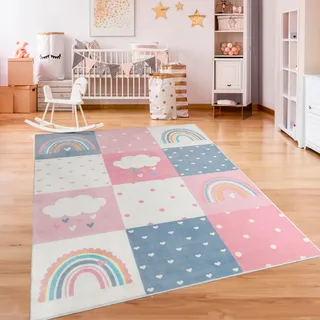 Kinderteppich »Eliz 396«, rechteckig, Spielteppich, Patchwork-Muster, Motiv Regenbogen, Wolke, Herz, 69114416-0 Pink 12 mm