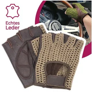 Adapter Universe Lederhandschuhe Autofahrer Handschuhe Retro Vintage Leder Fingerlose Fahrerhandschuhe braun