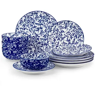 vancasso Geschirr-Set Tafelservice für 4/6 Personen, Porzellan, Blau und Weiß/Bunt (12-tlg), 4 Personen, Porzellan blau
