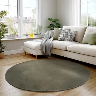 Carpettex Runder Teppich Grün 160 cm- Kurzflor Teppich Waschbar, rund, weich & rutschfest, modern einfarbiges Design für Wohnzimmer, Küche Schlafzimmer, & Kinderzimmer