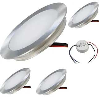 4er Set Superflache LED Boden Einbauspots Tom - 12V, Rund, Warmweiss, IP67, Trittfest & Begehbar, Lochausschnitt 46mm, inkl. LED Trafo - Kompakte Einbaustrahler für jeden Einsatzort geeignet.