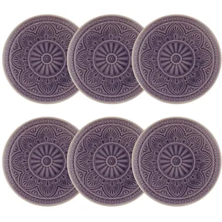 BUTLERS 6er Set Teller Ø21cm SUMATRA Steinzeug Geschirr | Kuchenteller Frühstücksteller | Essteller Exotisch & gemustert | Speiseteller Mikrowellen- & spülmaschinenfest