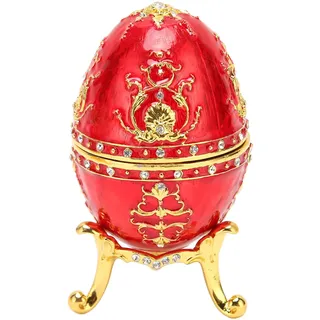 HEITIGN Vintage Fabergé-Ei-Schmuckkästchen Gold oder Rot Imperial Fabergé-Ei-Schmuckkästchen Reichhaltige Emaille- und Funkelnde Strass-Schmuckschatulle Zur Aufbewahrung Luxuriöser (Rot)