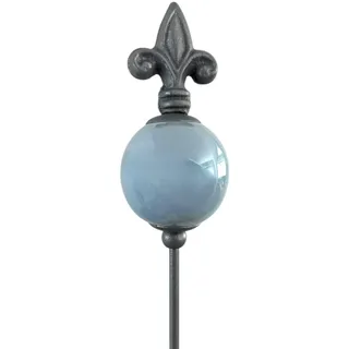 naninoa Metall Stecker französische Lilie. Gartenstecker mit Keramik-Kugel. Gartendeko Gartenverzierung. blau HELLBLAU 80 cm.