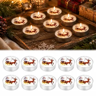 10 Stück Teelichter Weihnachten, Weihnachten Teelicht Kerzen | Elch Teekerze, für Entspannung Party Haus weihnachten DekorationWeihnachtsbaum Teekerze(Gold)
