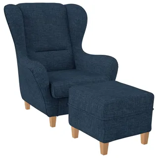 Supellex Ohrensessel Sofia Webstoff 92 x 68 x 95 cm Blau mit Hocker