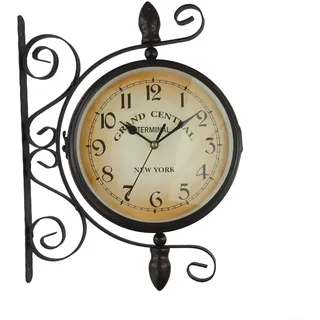 HEIBTENY Vintage doppelseitige Wanduhr, 20,3 cm, antikbraun, runde Uhr, geräuschlos, nicht tickend, Gartenuhren im Freien, wasserdicht für Terrasse, Wohnzimmer, Küche