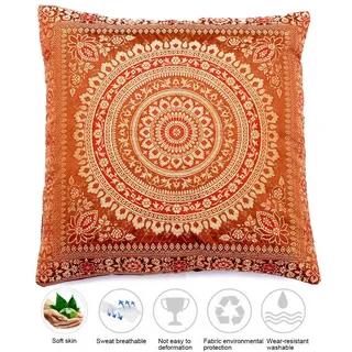 Ruwado Dekokissen - Handgefertigt Kissenbezug aus Indische Banarasi Seide - 40cmx40cm, "Handgewebt und Handgenäht aus Indien" braun