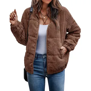 Damen Cordjacke Bomberjacke RIPP gesteppter Reißverschluss Langarm Wintermantel Herbstmantel Top Fashion Damen Cordjacke (Braun,M) - M