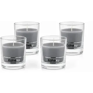 Kaheku Stumpenkerze Kerzen im Glas 4er Set Ø 8 cm Stearin 27 h Brenndauer Kaheku grau