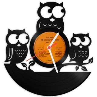 GRAVURZEILE Wanduhr aus Vinyl Schallplattenuhr „Eule“ Upcycling Design Uhr Wand-Deko Vintage-Uhr Wand-Dekoration Retro-Uhr Made in Germany