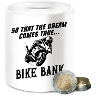 Shirtracer Spardose Motorrad Spardose - Bike Bank, Geschenk zum Motorradführerschein, Ge, (1-tlg), Motorrad weiß